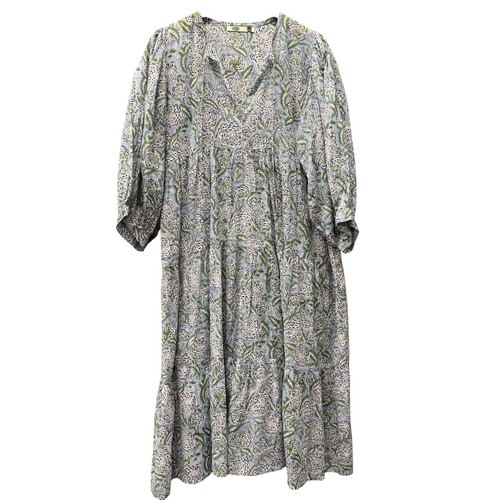 Dolma Mylah Dress Womens Medium Blue Green Floral Boho Midi V-Neck Cottagecore