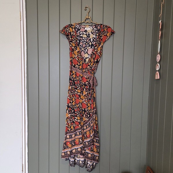 Arnhem Spanish Rose Maxi Wrap Dress Sz 10 Boho Autumn