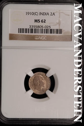 India: 1910(C) Two Annas - NGC MS 62 - Scarce No Reserve #SLi409