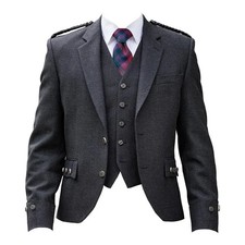 Men s Charcoal Grey Argyle Kilt Jacket Vest Handmade Scottish Wool Argyll
