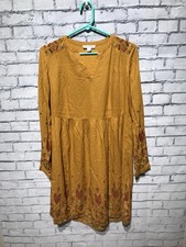 Beach Lunch Lounge, S/P, Mustard Yellow Embroidered Long Sleeve Boho Dress