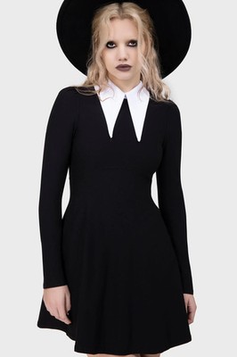 Killstar Cathedral Mini Dress Womens Collared Neck Long Sleeve Goth Alternative
