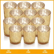 Elegant Gold Mercury Glass Votive Tealight Candle Holders Set of 12