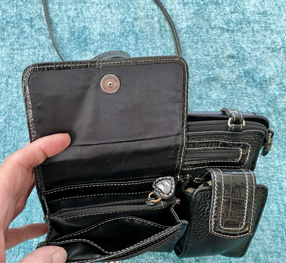 Brighton Small Crossbody Organizer Wallet Travel Bag Purse Black Pebbled Leather - Image 4 of 4