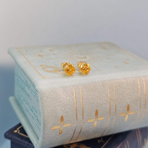 9ct Yellow Gold Solitaire Citrine Studs - 5mm Natural Citrine - Stud Earrings -