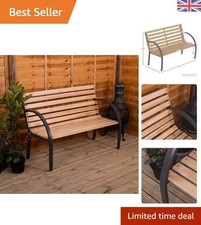 Weather-Resistant Wooden Slatted Bench - 3-Seater Outdoor Seat with Curved Arms