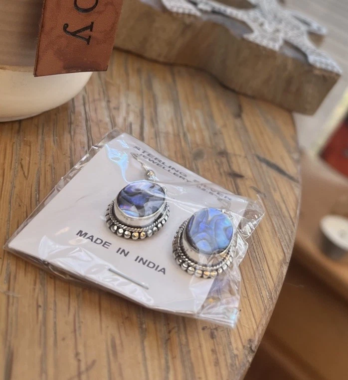 Sterling Silver Handmade Abalone Dangly Earrings - Image 4 of 4