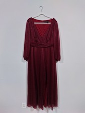 Burgundy Sparkly Evening Dress Long Sleeve Maxi Formal Dress L XL