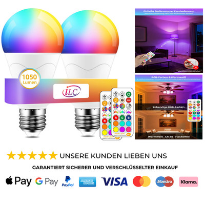 RGB LED Lampe 2700K E27 1050 Lumen Fernbedienung