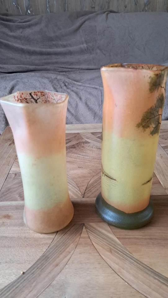 vase theodore legras  en verre émaillé décors paysage lacustre - Photo 2/4