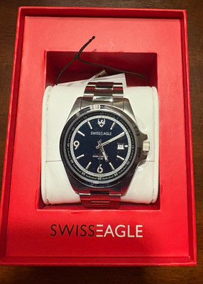 NWT Swiss Eagle Watch SE-9182A-22 DUFAUX Blue Sapphire Crystal
