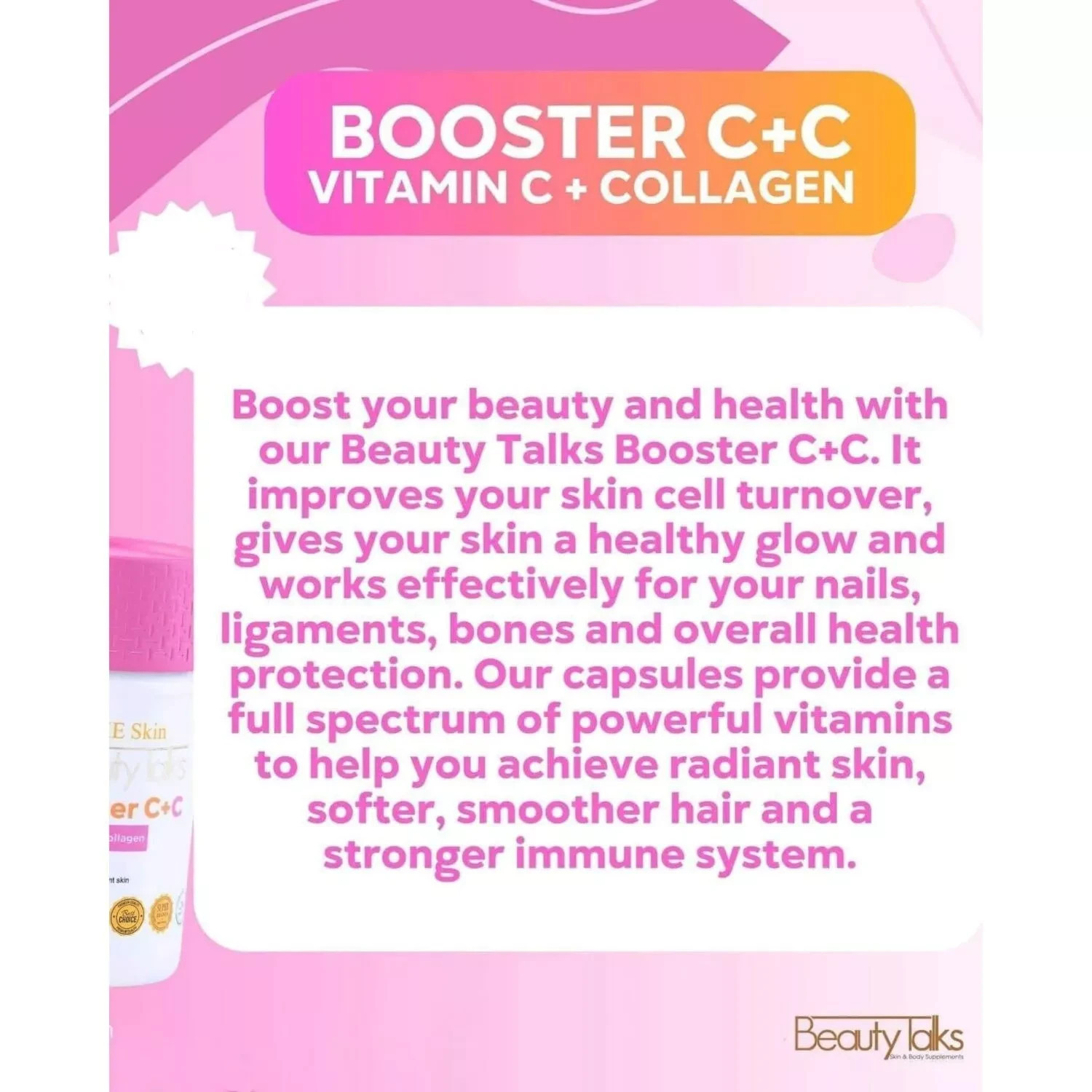 Luxe Skin Beauty Talks Booster C + C Vitamin C & Collagen, 60 Capsules.