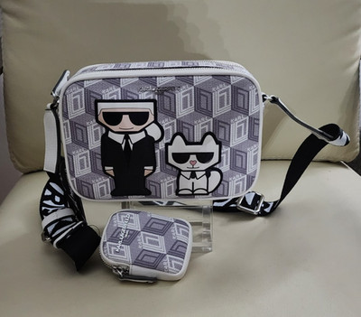 KARL LAGERFELD Maybelle Karl & Choupette White Gray Crossbody Purse $178