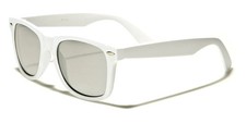 80s Style Classic Square Retro Sunglasses White Frame Silver Mirror Lens