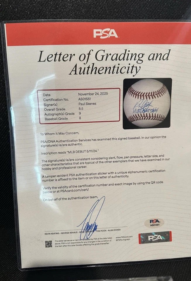 Paul Skenes Rookie Signed & Inscribed MLB Baseball PSA Graded LOA - Image 4 of 4