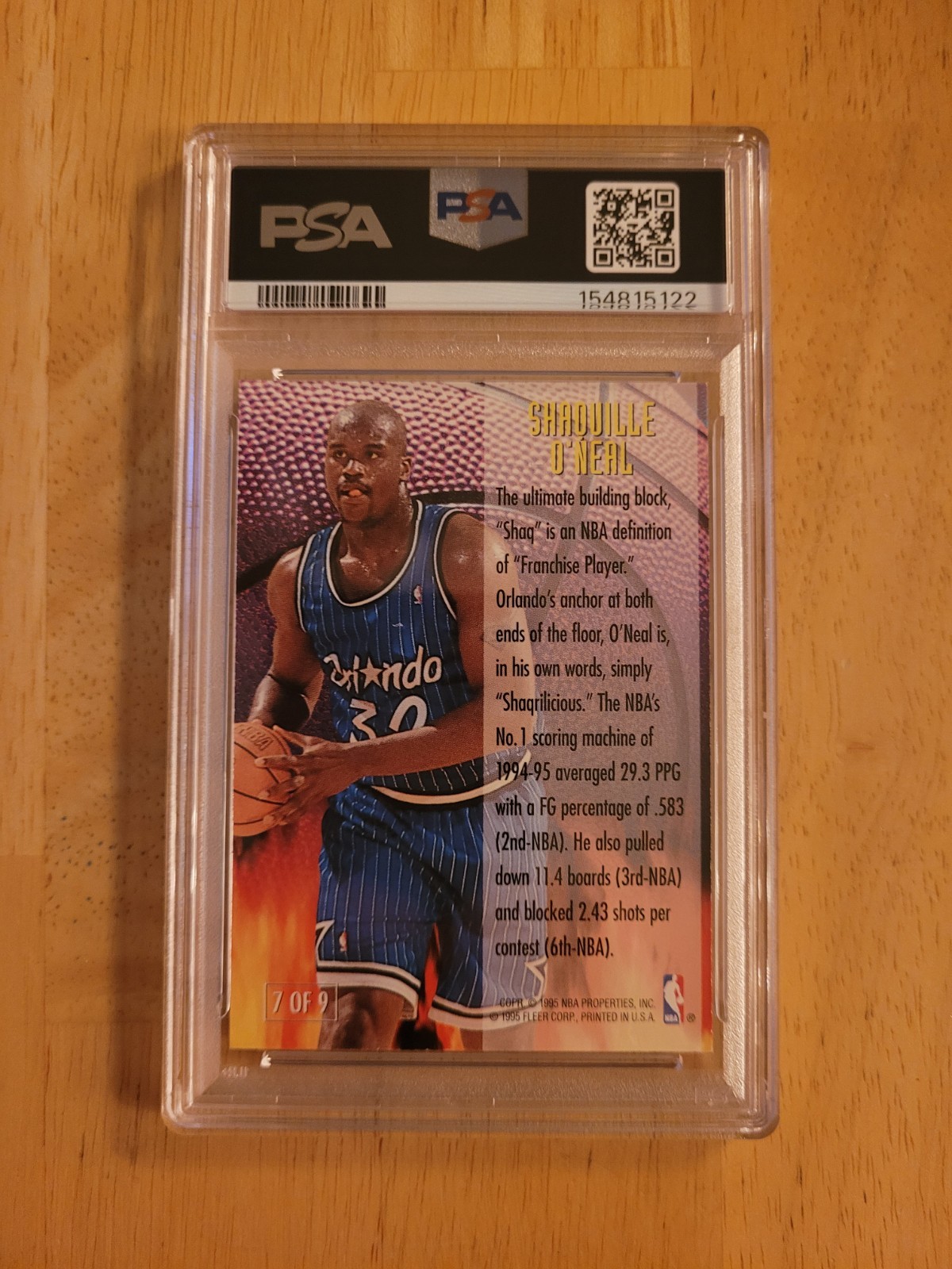 1995-96 Fleer Franchise Futures #7 Shaquille O'Neal Insert Card PSA 8 NM-MT view 2