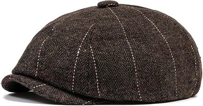 Men's 8 Panel Wool Blend Newsboy Hats Classic Vintage Gatsby Lvy Cabbie Coffee