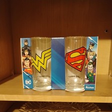 DC Collectible 2pk of SUPERMAN WONDER WOMAN 9oz. Drinking Glasses P509992
