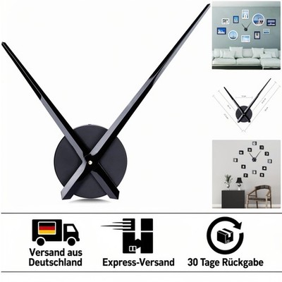 Elegante DIY 3D Schwarz Wanduhr XXL, Lautloses Quarzwerk für jedes Zuhause