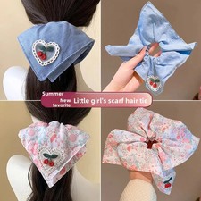 2025 Summer Beach Cute Square Scrunchies Children Girls Elastic Hair Bands Acces