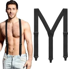 Airport Friendly Suspenders,NO buzz Plastic Clip 1.5 inch Fully Y Back Black