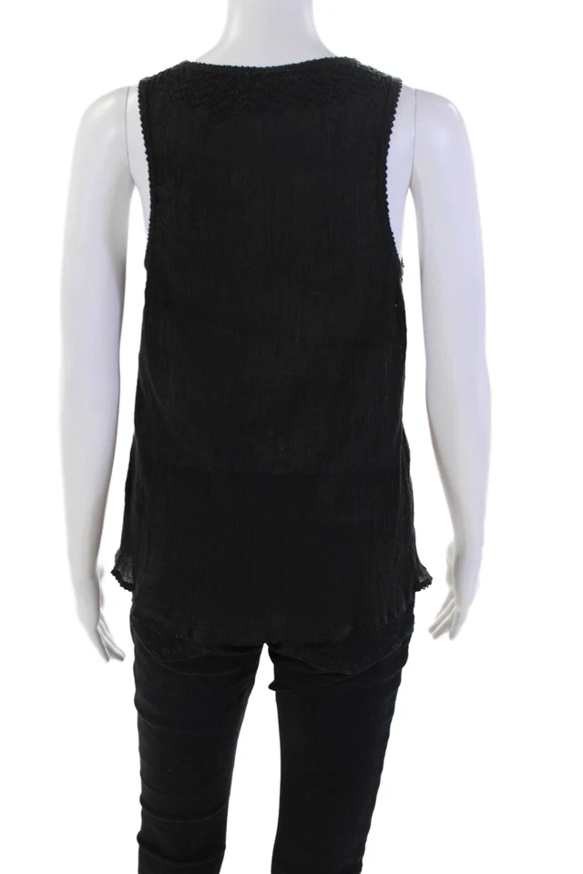 Blusa Top Joie Mujer Algodón Bordado Cuello en V Sin Mangas Negra Talla S Foto 3 de 4