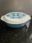 Vtg. Pyrex Blue Horizon Oval Casserole Baking Dish 2.5 Quart Kitchenware.