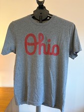 HOMAGE Ohio Script T Shirt S Gray Red Made in USA Retro Graphic Tee