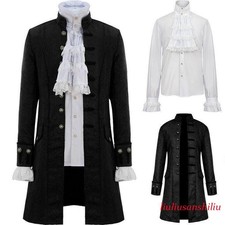 Mens Steampunk Retro Black Tailcoat Gothic Jacket Velvet Victorian Frock Coat
