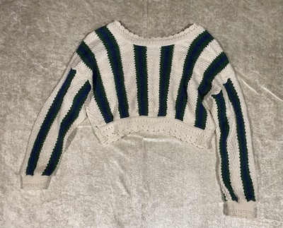 Vintage 90s Cropped Sweater Striped Beachy Grandma Vacation Cozy