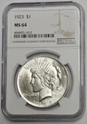 1923 P Philadelphia Mint Peace Silver Dollar $1 NGC MS 64