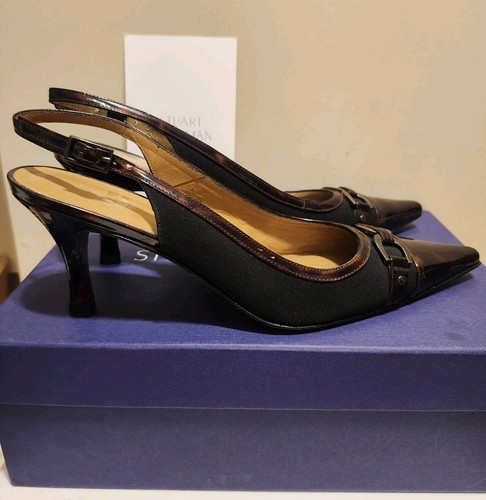 NIB Stuart Weitzman Black Crepe w/Tortoise Toe Cap Slingback Pumps sz.7.5 $445 - Picture 3 of 9