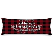 Merry Christmas Body Pillow Cover Xmas Winter Holiday Christmas Long Red Black