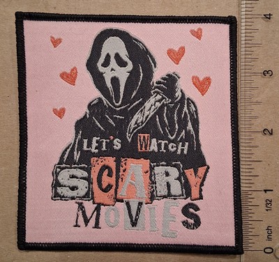 Scream Ghost Face Let's Watch Scary Movies Black Border Woven Patch Horror Movie