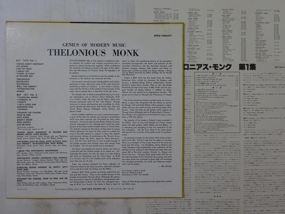 Thelonious Monk Genius Of Modern Music Vol 1 Blue Note GXF 3014(M) Japan LP - Image 2 of 3