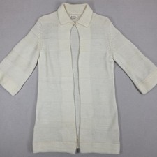 Vintage 60s 70s Knit Cardigan Coat Cream Pearl Button Hong Kong Acrylic