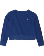 TOMMY HILFIGER Womens Oversized Crop Sweatshirt Jumper UK 10 Small Blue DH35