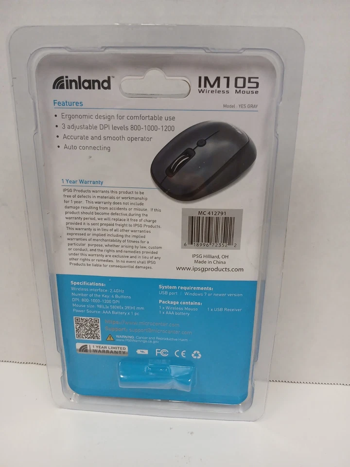 Inland IM105 Wireless Mouse, Gray - Image 2 of 2