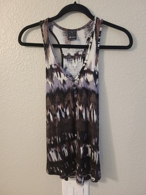 Ella Moss Brown White Gray Abstract V-Neck Racerback Button Tank Top Size S