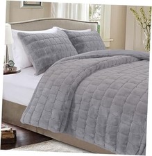 Luxurious Fluffy 3-Piece Faux Fur Comforter Set - All California King Gray