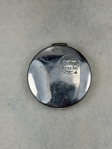 Vintage French Poudrai Roseau Compact Mirror Silver Tone Makeup Case France - Afbeelding 2 van 10