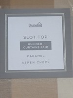 Dunelm slot top Curtains, Aspen Check, Caramel Unlined,  168 * 182 cm