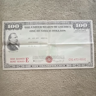 United States War Savings Bond Series E $100 Paper Bond Certificate