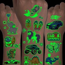 CHARLENT 300 Styles Glow in The Dark Tattoos for Kids, 36 Sheets Mixed Styles Lu