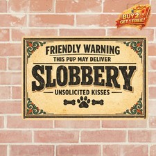 Be Careful Dog Can't Lick Itself Funny Antique Metal Wall Plaque 12x8