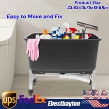 12 Gal Large Mop Bucket W/4 Wheels Drain Hose Plastic Wet Floor Cleaning Buckets