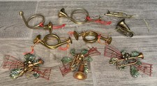 Vintage 9 Brass Musical Instrument Christmas Decor Ornaments Bugle French Horn