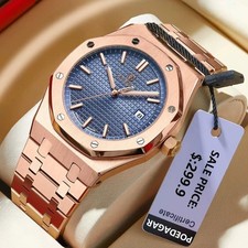 42MM POEDAGAR Men's Quartz Luxury Watch Stainless Steel Luminous Waterproof NEW