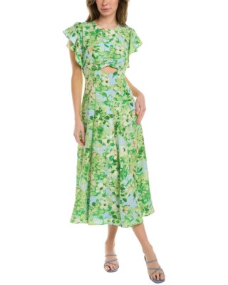 Maison Tara Women's Flutter Sleeve Cutout Midi Dress in Sky/Lime Sz 10 |  eBay