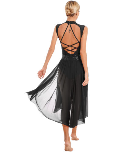 Para mujer Disfraz de Baile Lírico Lentejuelas Brillantes Sin Espalda Tiras Leotardo Vestidos - Imagen 17 de 53